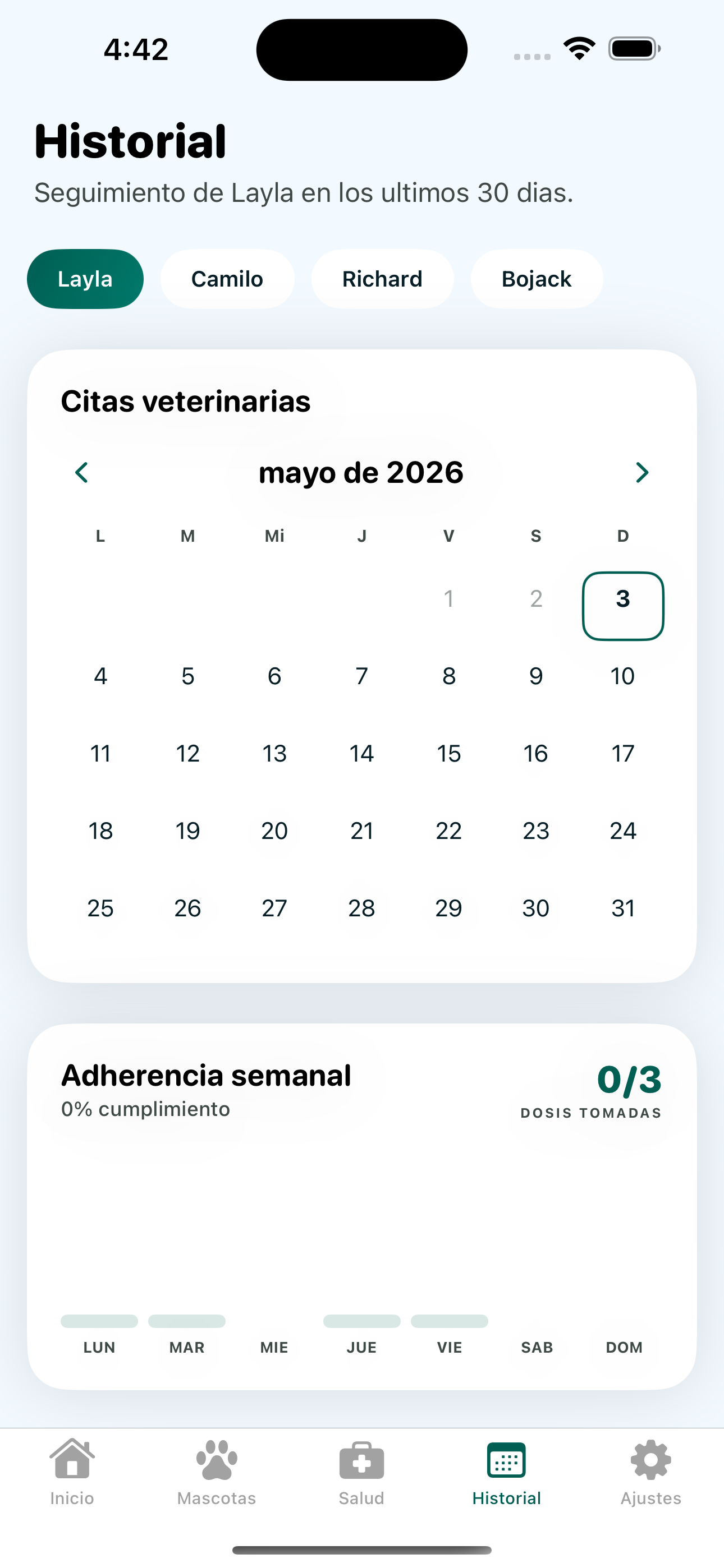 Widget de PetMed con cuenta regresiva de medicamento
